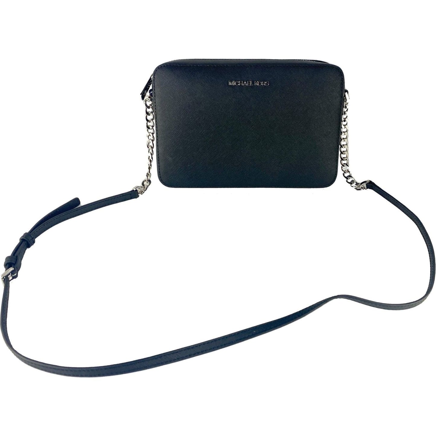 Michael Kors | Jet Set Large East West Saffiano Leather Crossbody Bag Handbag (Black Solid/Silver Hardware)| McRichard Designer Brands   