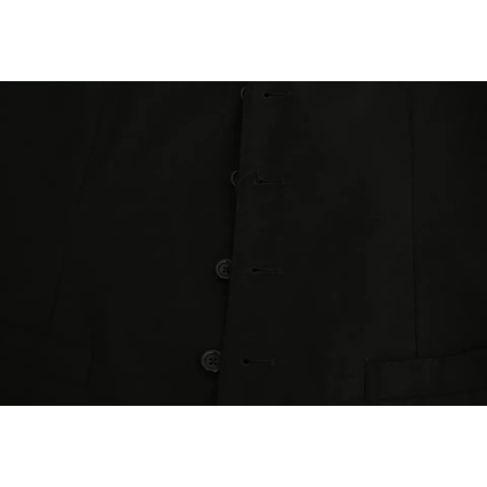 Dolce & Gabbana Black Wool Stretch Waistcoat Formal Dress Vest black-wool-stretch-waistcoat-formal-dress-vest