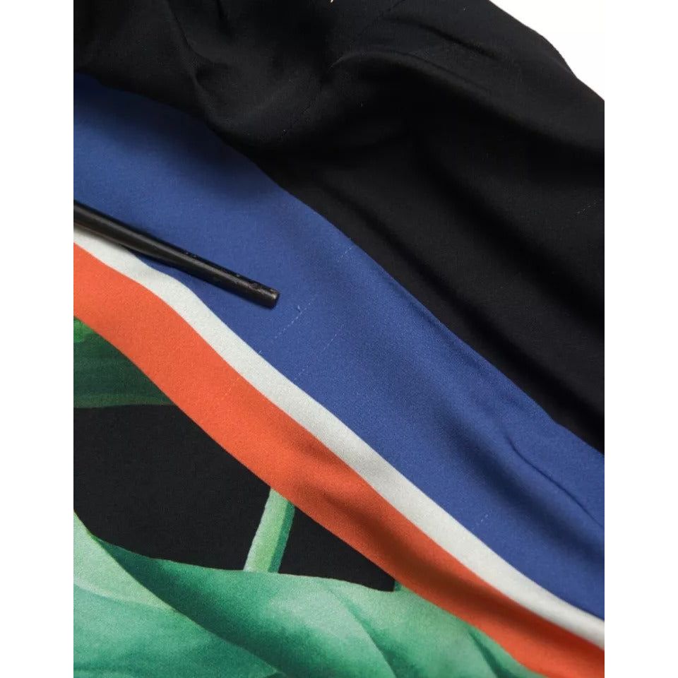 Black Strelitzia High Waist Wrap Midi Skirt