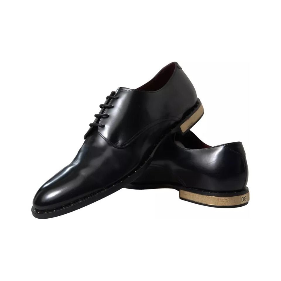 Black Leather Gold Heel Derby Dress Shoes