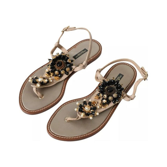 Beige Satin Gold Beaded Flats Slides Sandals Shoes
