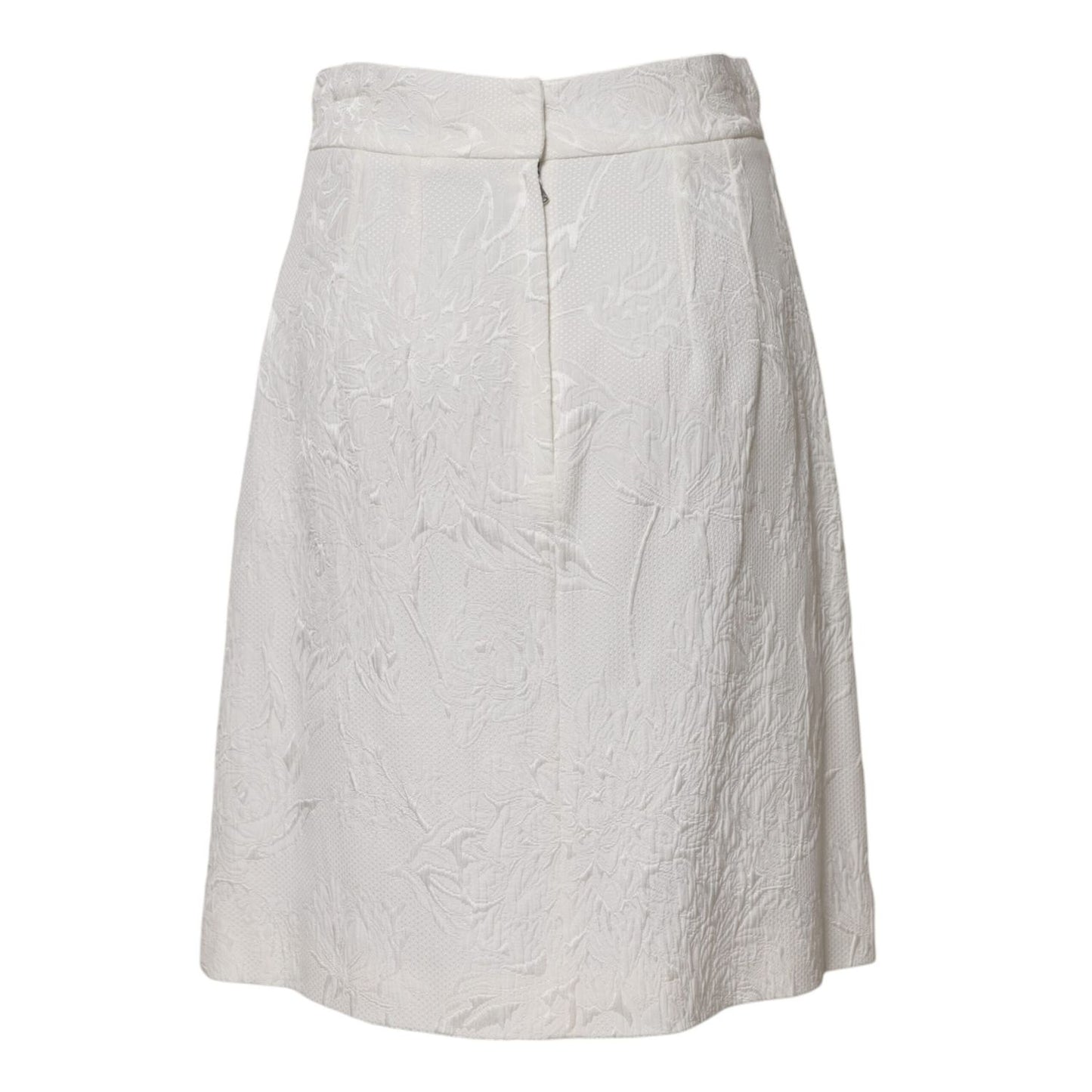 Dolce & Gabbana White Floral Brocade A-line High Waist Skirt