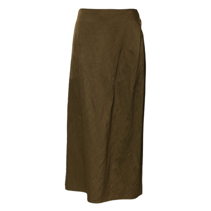 Jil Sander Olive Green Viscose A-line High Waist Midi Skirt