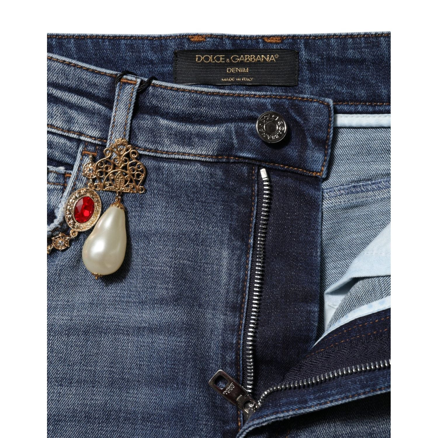 Dolce & Gabbana Blue Rhinestone Embellished Denim Jeans