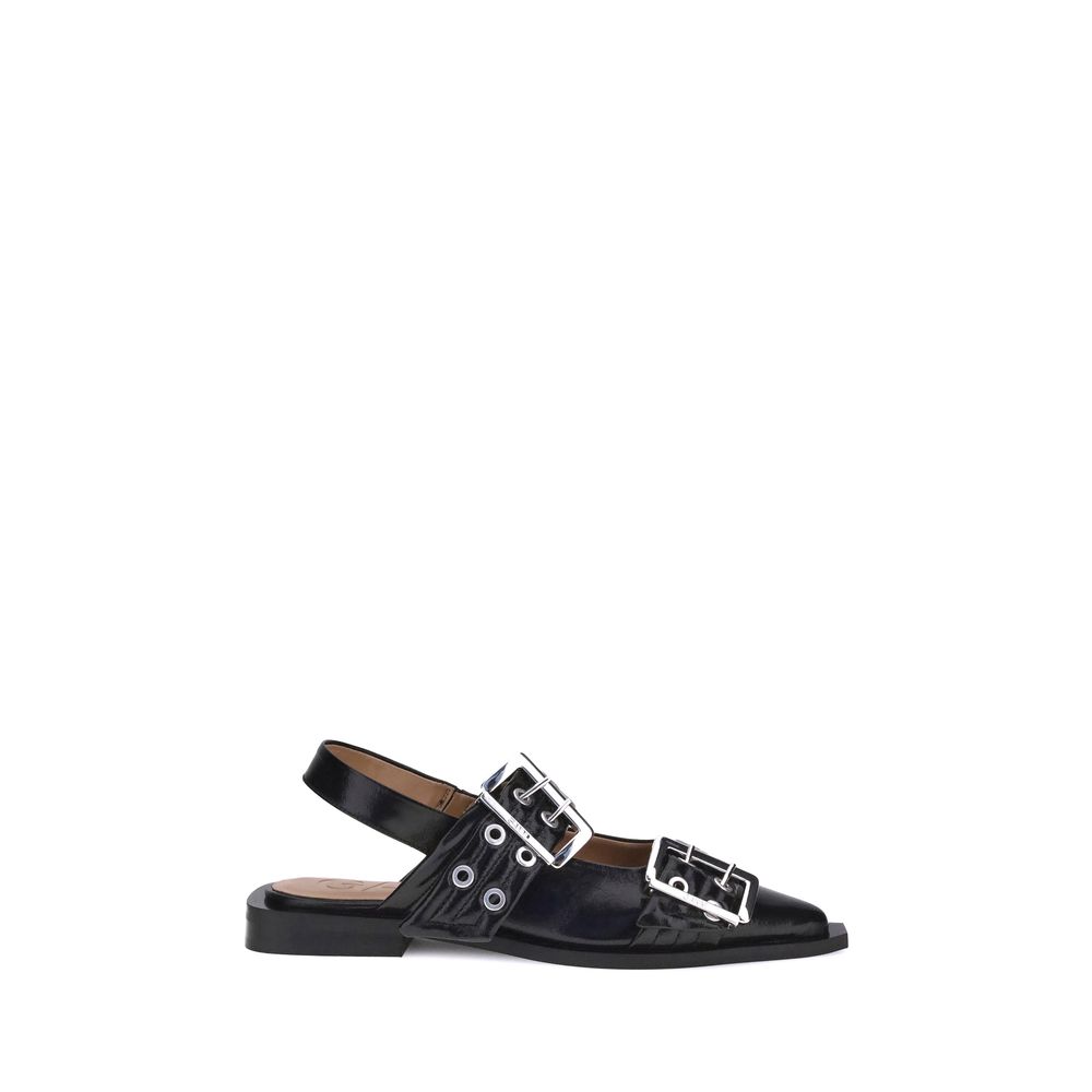 Ganni Black Recycled Polyester Ballet Flats