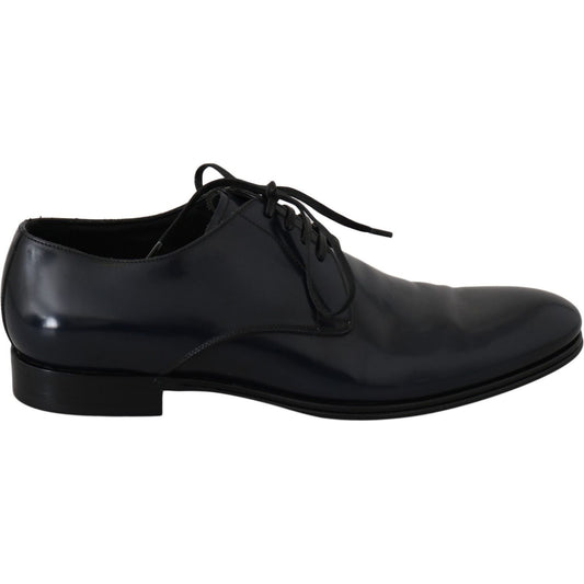 Elegant Dark Blue Leather Derby Dress Shoes