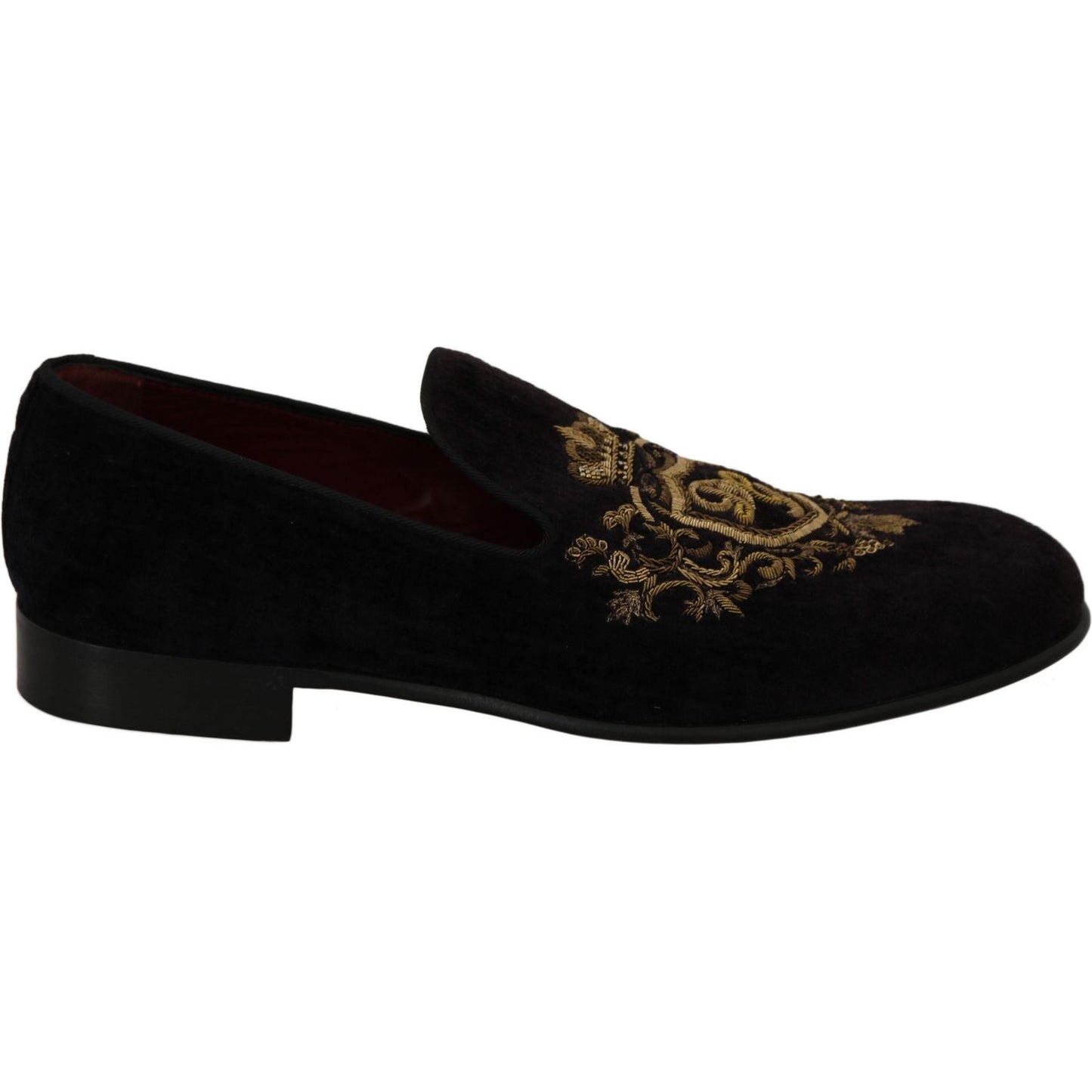 Elegant Black Loafers with Gold Crown Embroidery