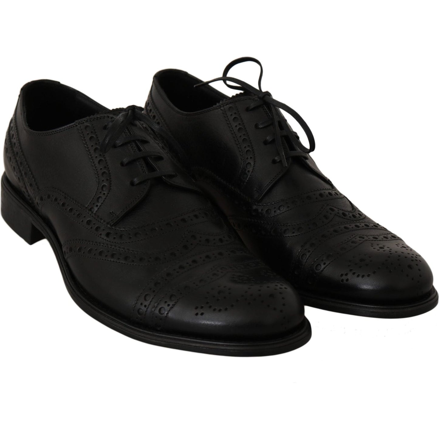 Elegant Black Leather Derby Wingtip Dress Shoes