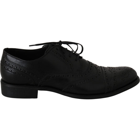 Elegant Black Leather Derby Wingtip Dress Shoes