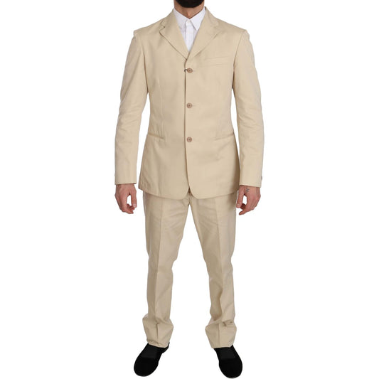 Romeo Gigli Two Piece 3 Button Beige Cotton Solid Suit Suit