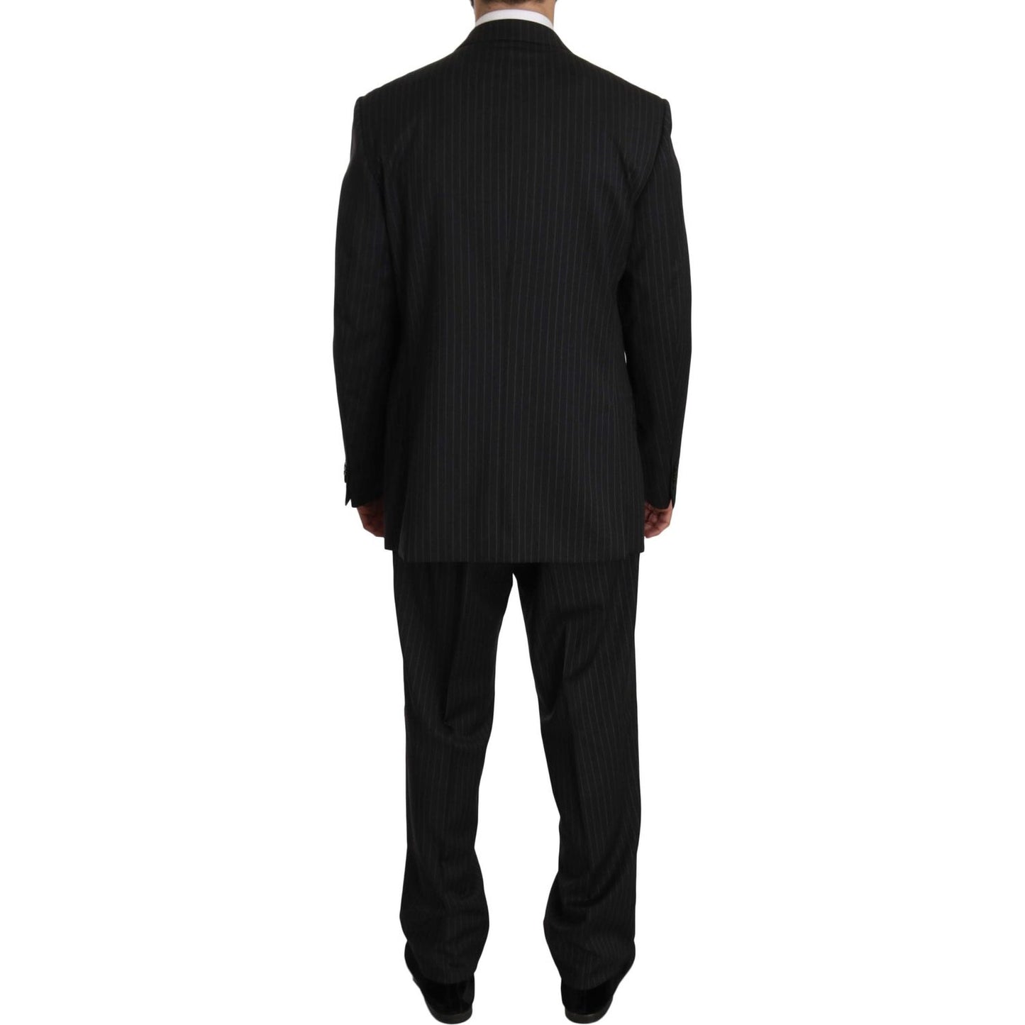 Elegant Black Striped Wool Suit