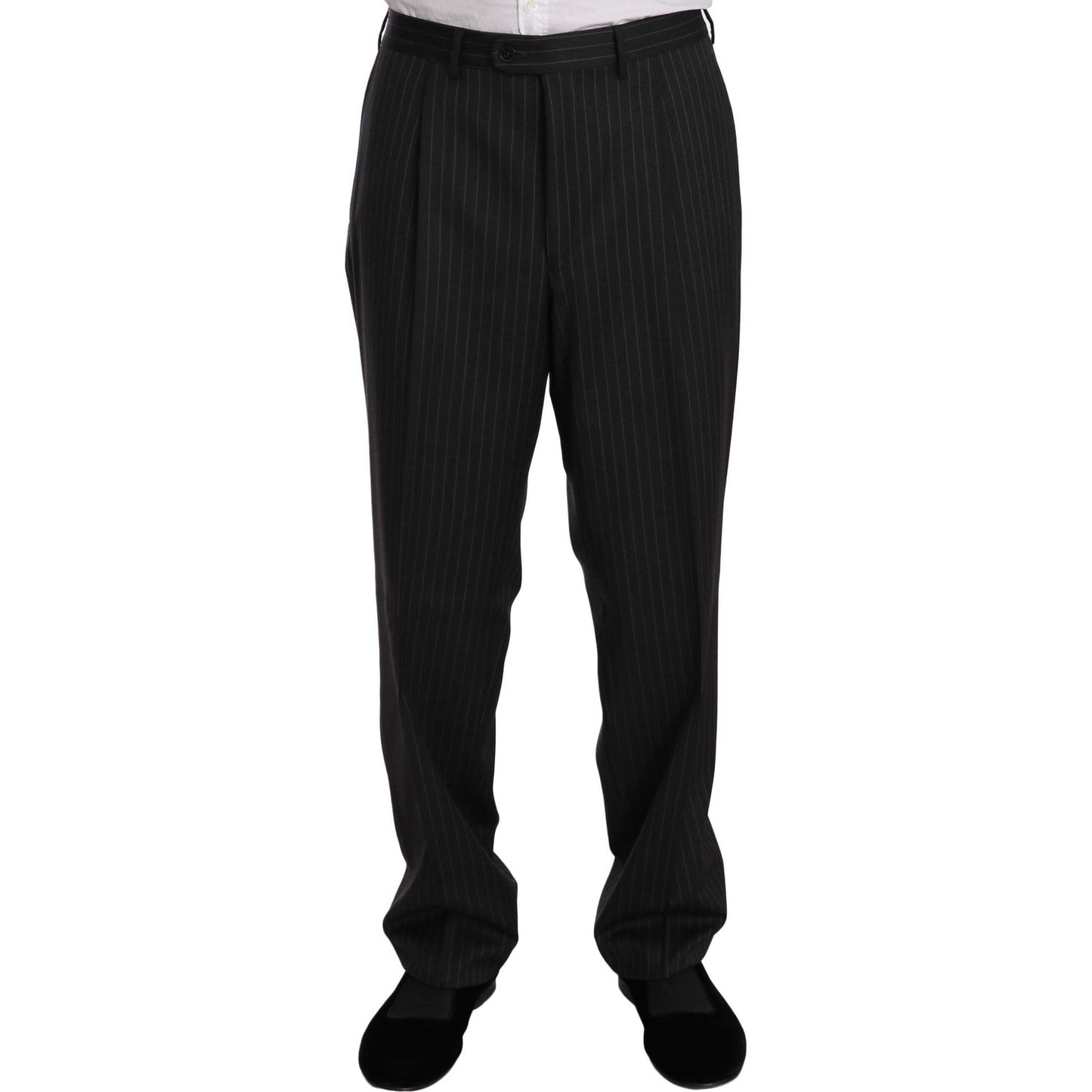 Elegant Black Striped Wool Suit