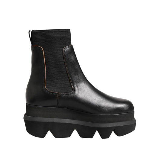 Sacai Black Chelsea Leather Pull On Women Ankle Boots Shoes