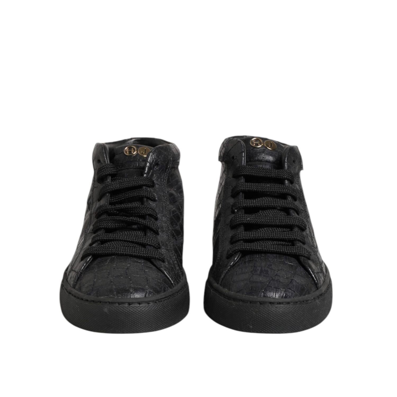 HIDE & JACK Black Leather Lace Up Mid Top Sneakers Shoes
