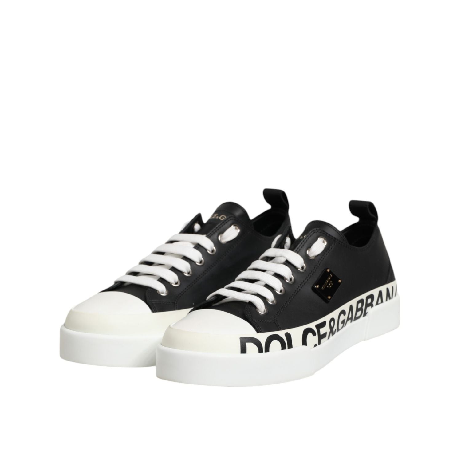 Dolce & Gabbana Black White Leather Low Top Sneakers Shoes