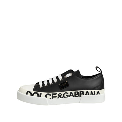 Dolce & Gabbana Black White Leather Low Top Sneakers Shoes
