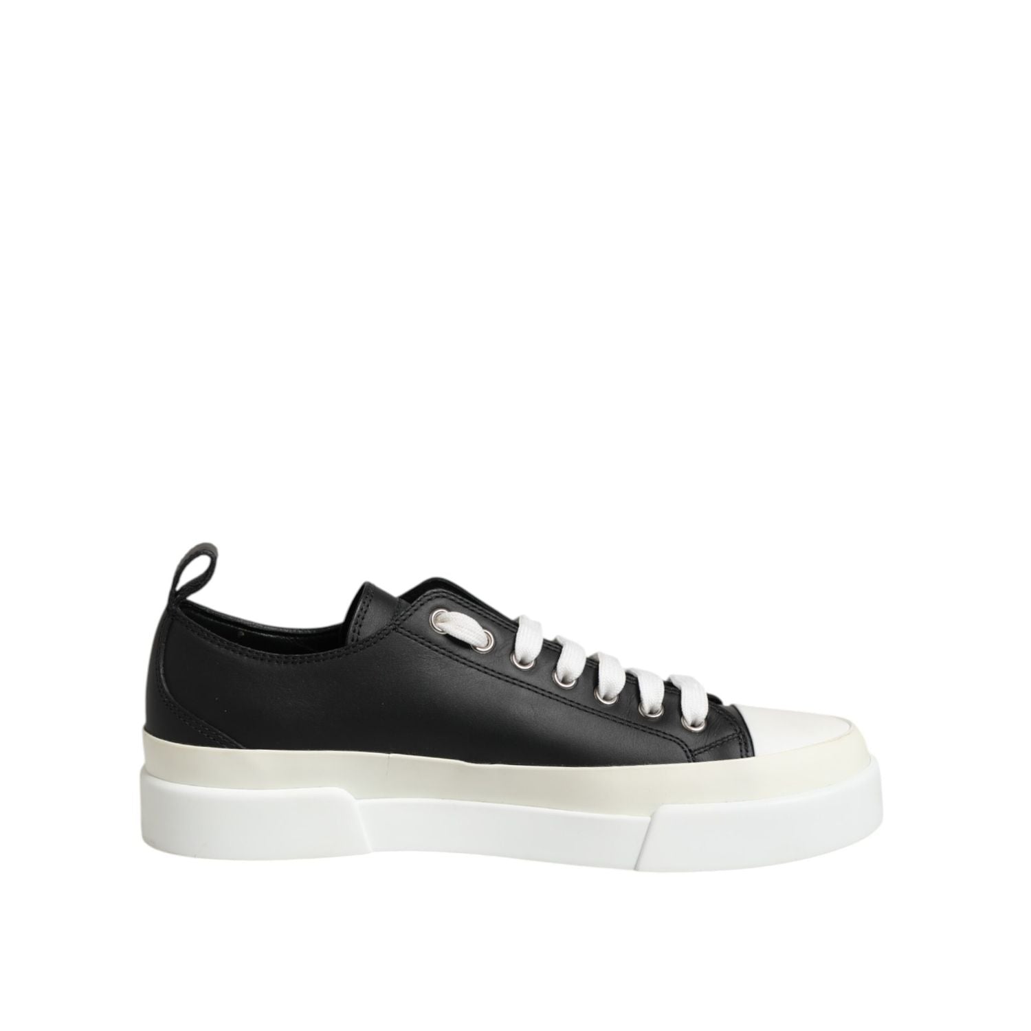 Dolce & Gabbana Black White Leather Low Top Sneakers Shoes