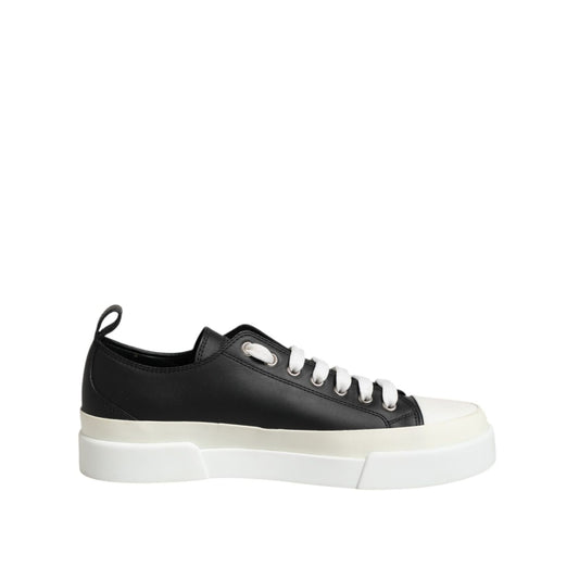 Dolce & Gabbana Black White Leather Low Top Sneakers Shoes Dolce & Gabbana