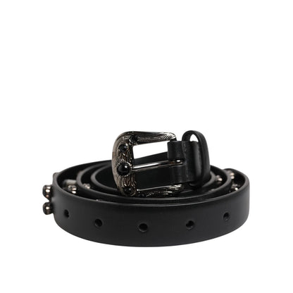 Dolce & Gabbana Black Studded Leather Metal Logo Buckle Belt Dolce & Gabbana