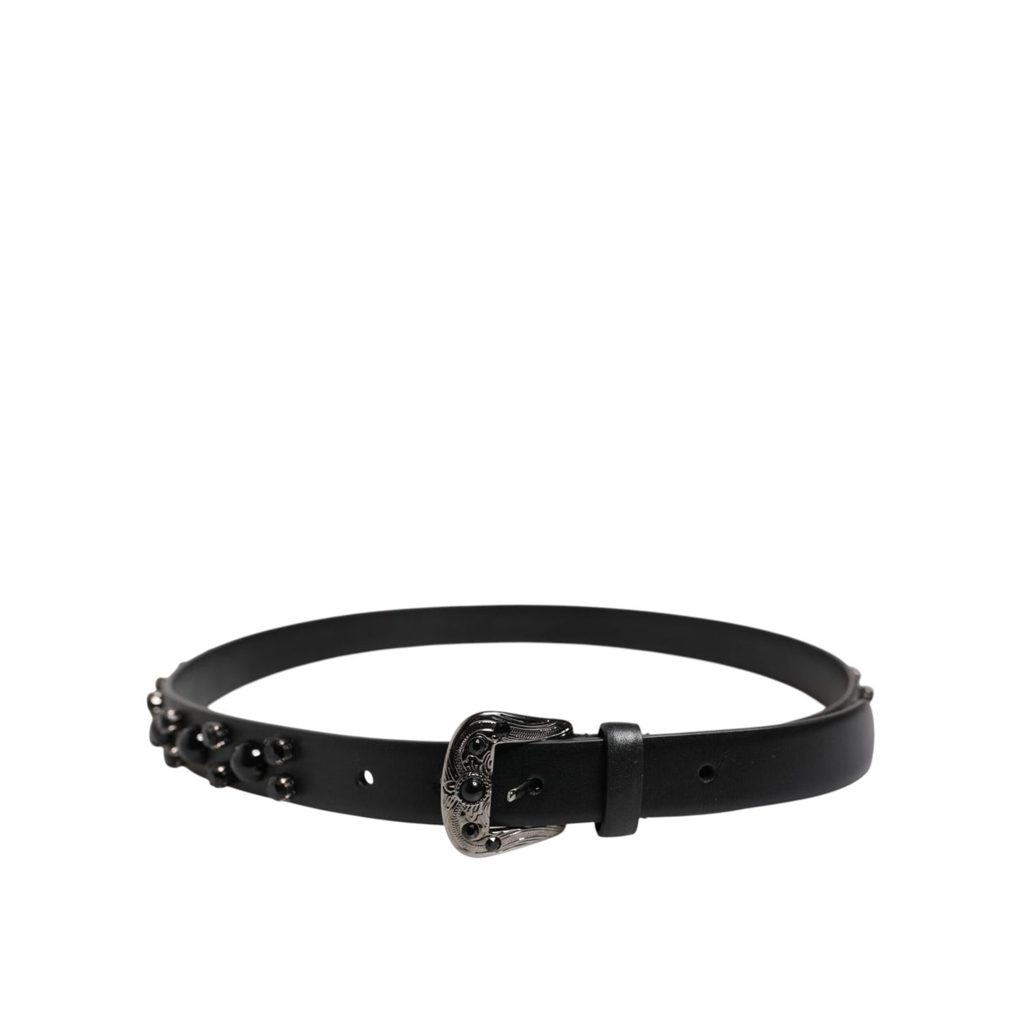 Dolce & Gabbana Black Studded Leather Metal Logo Buckle Belt Dolce & Gabbana
