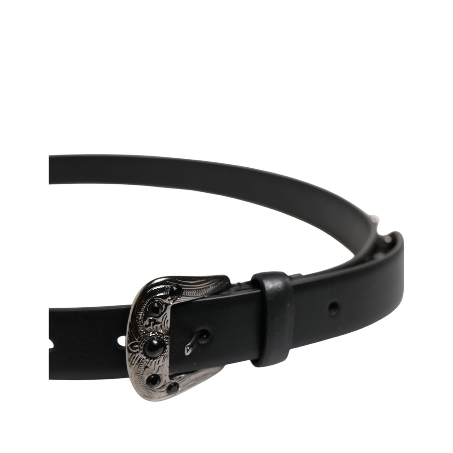 Dolce & Gabbana Black Studded Leather Metal Logo Buckle Belt Dolce & Gabbana