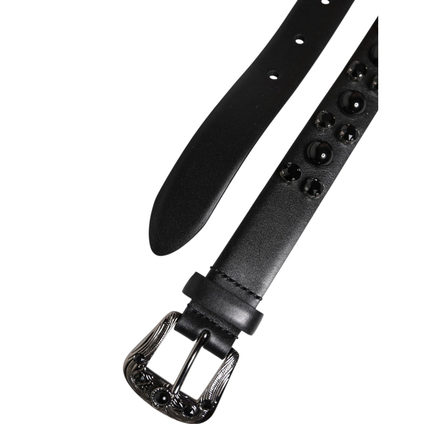 Dolce & Gabbana Black Studded Leather Metal Logo Buckle Belt Dolce & Gabbana