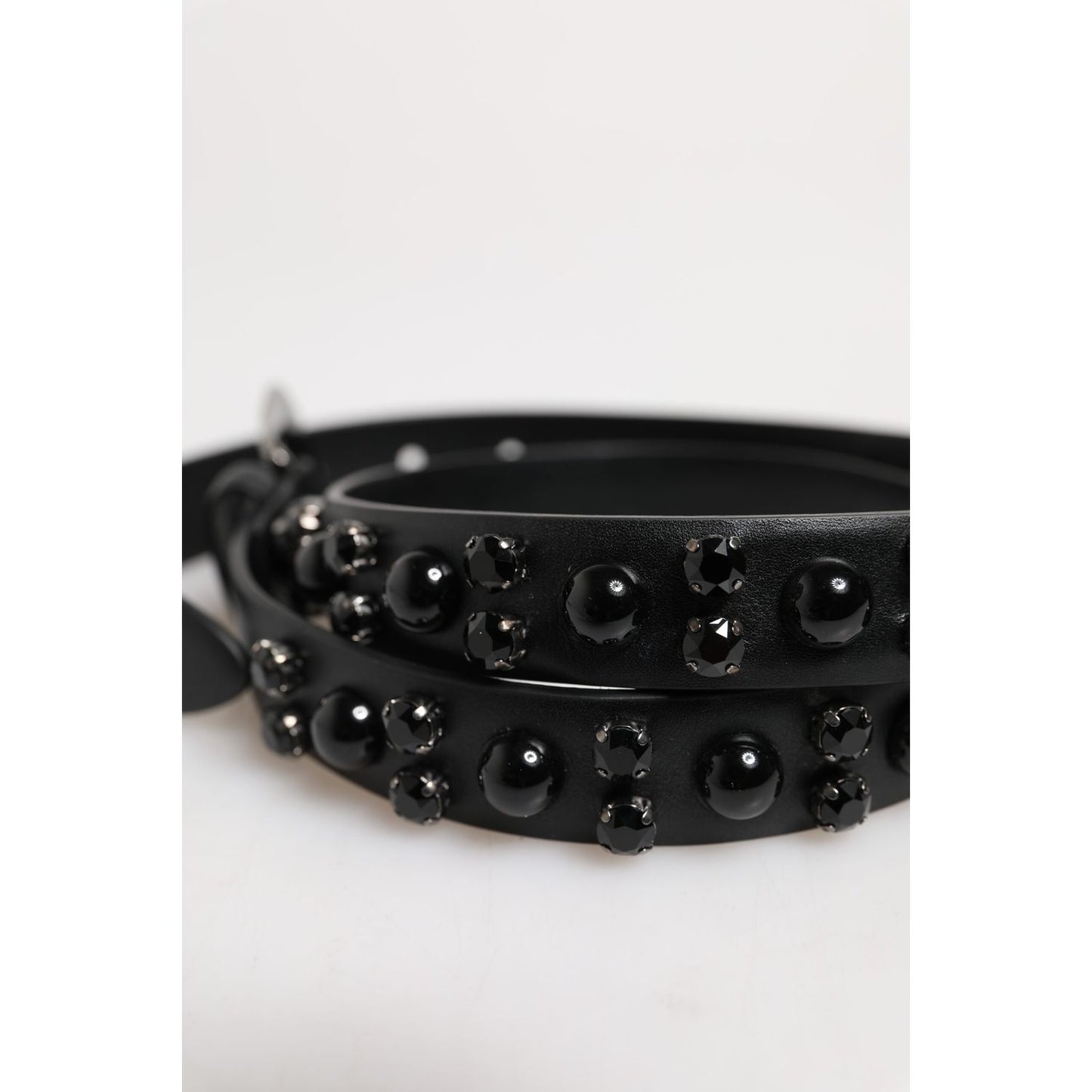 Dolce & Gabbana Black Studded Leather Metal Logo Buckle Belt Dolce & Gabbana
