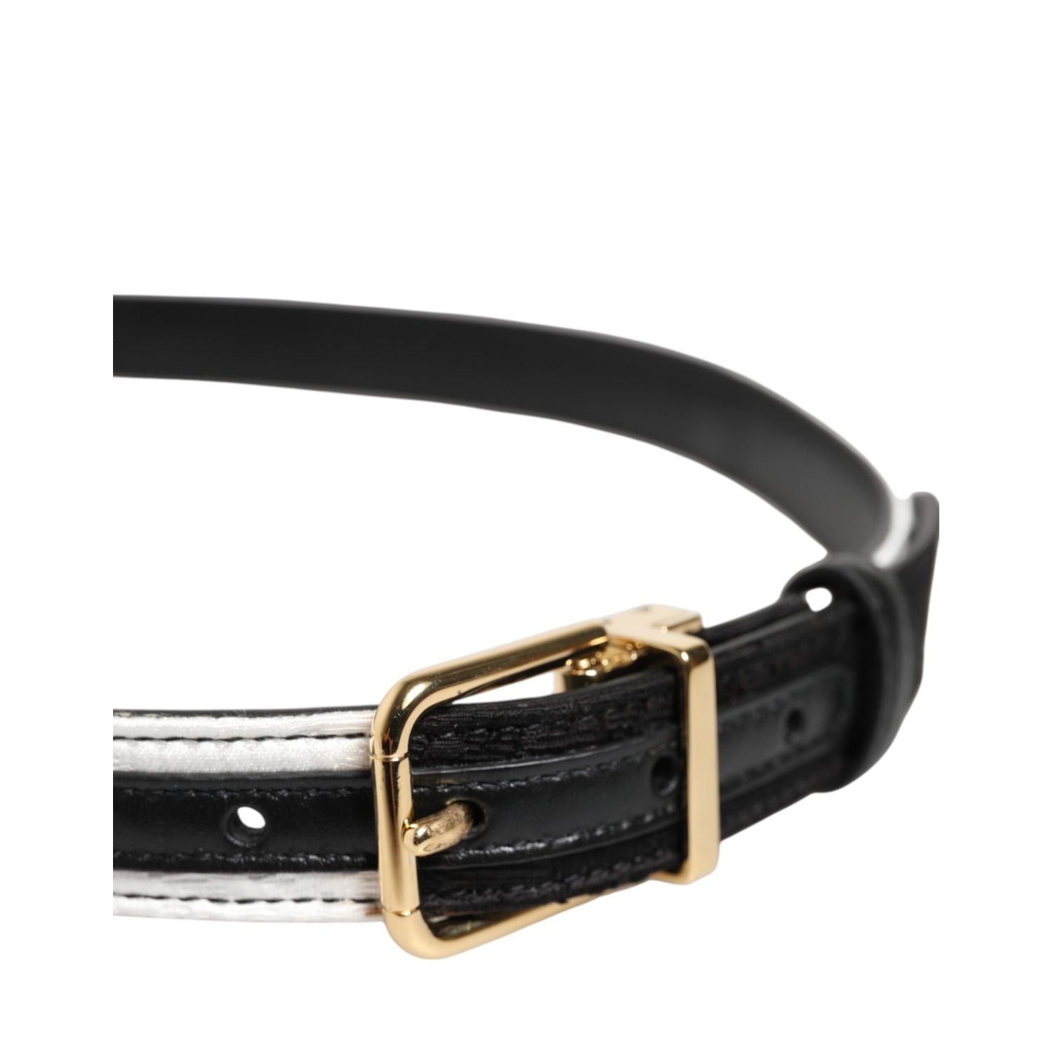 Dolce & Gabbana Black White Patchwork Gold Metal Buckle Belt