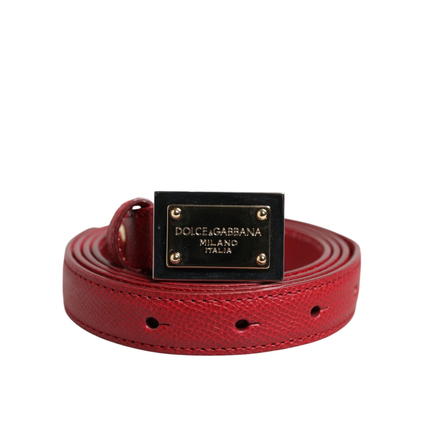 Dolce & Gabbana Red Leather Square Metal Buckle Cintura Belt