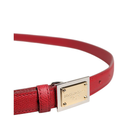 Dolce & Gabbana Red Leather Square Metal Buckle Cintura Belt
