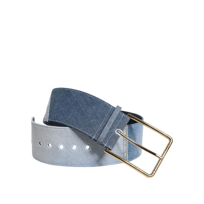 Dolce & Gabbana Two Tone Blue Denim Gold Metal Buckle Belt Dolce & Gabbana
