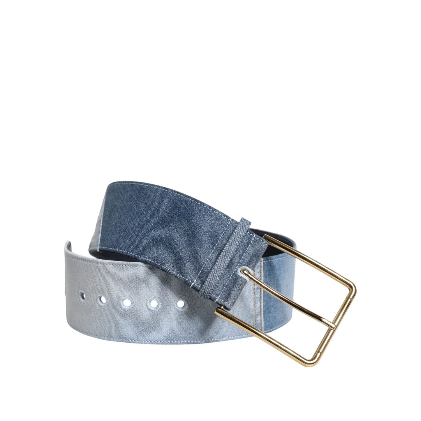 Dolce & Gabbana Two Tone Blue Denim Gold Metal Buckle Belt Dolce & Gabbana