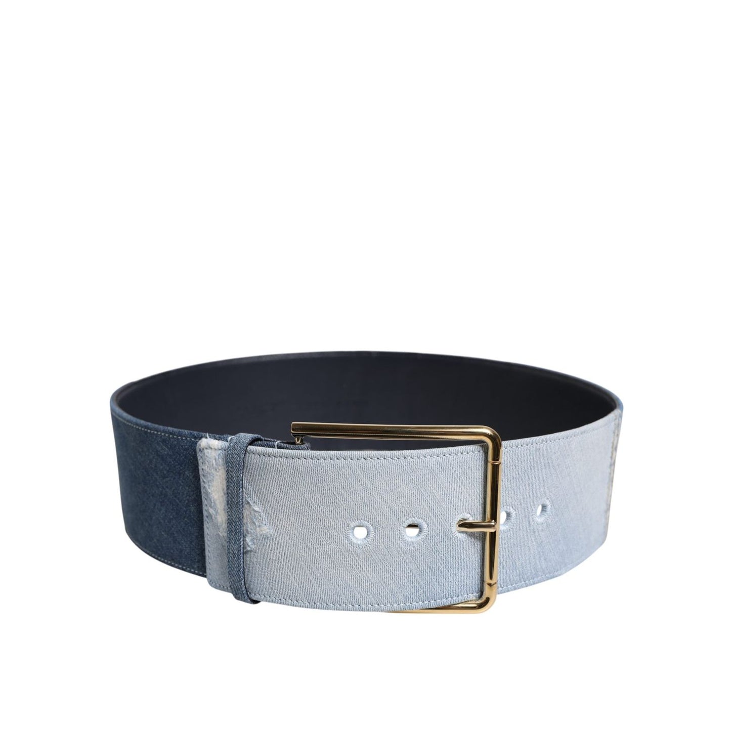 Dolce & Gabbana Two Tone Blue Denim Gold Metal Buckle Belt Dolce & Gabbana