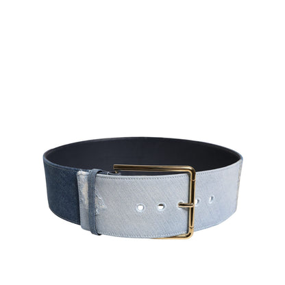 Dolce & Gabbana Two Tone Blue Denim Gold Metal Buckle Belt Dolce & Gabbana