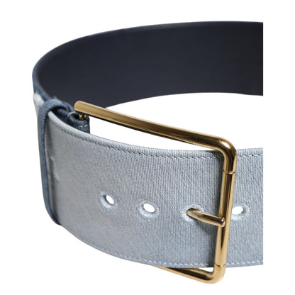 Dolce & Gabbana Two Tone Blue Denim Gold Metal Buckle Belt Dolce & Gabbana