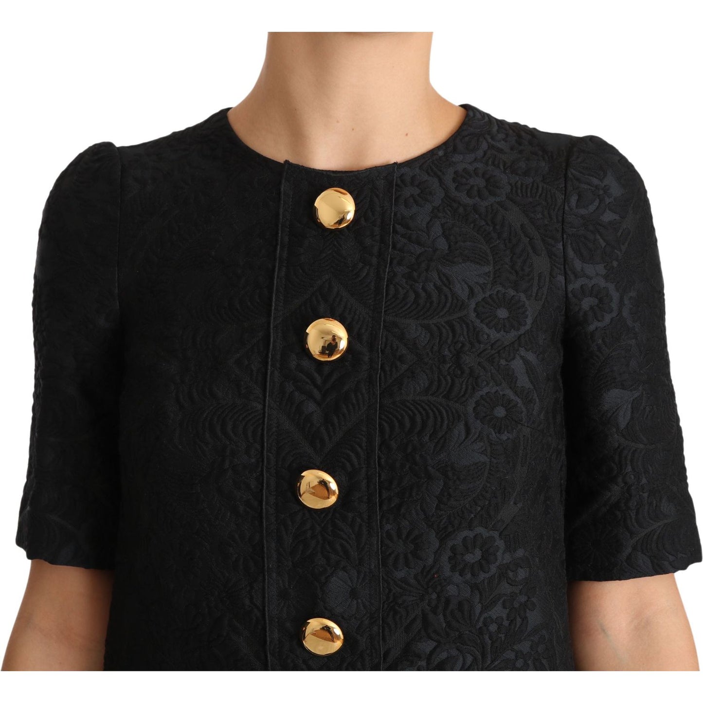 Elegant Black Button Embellished Mini Dress