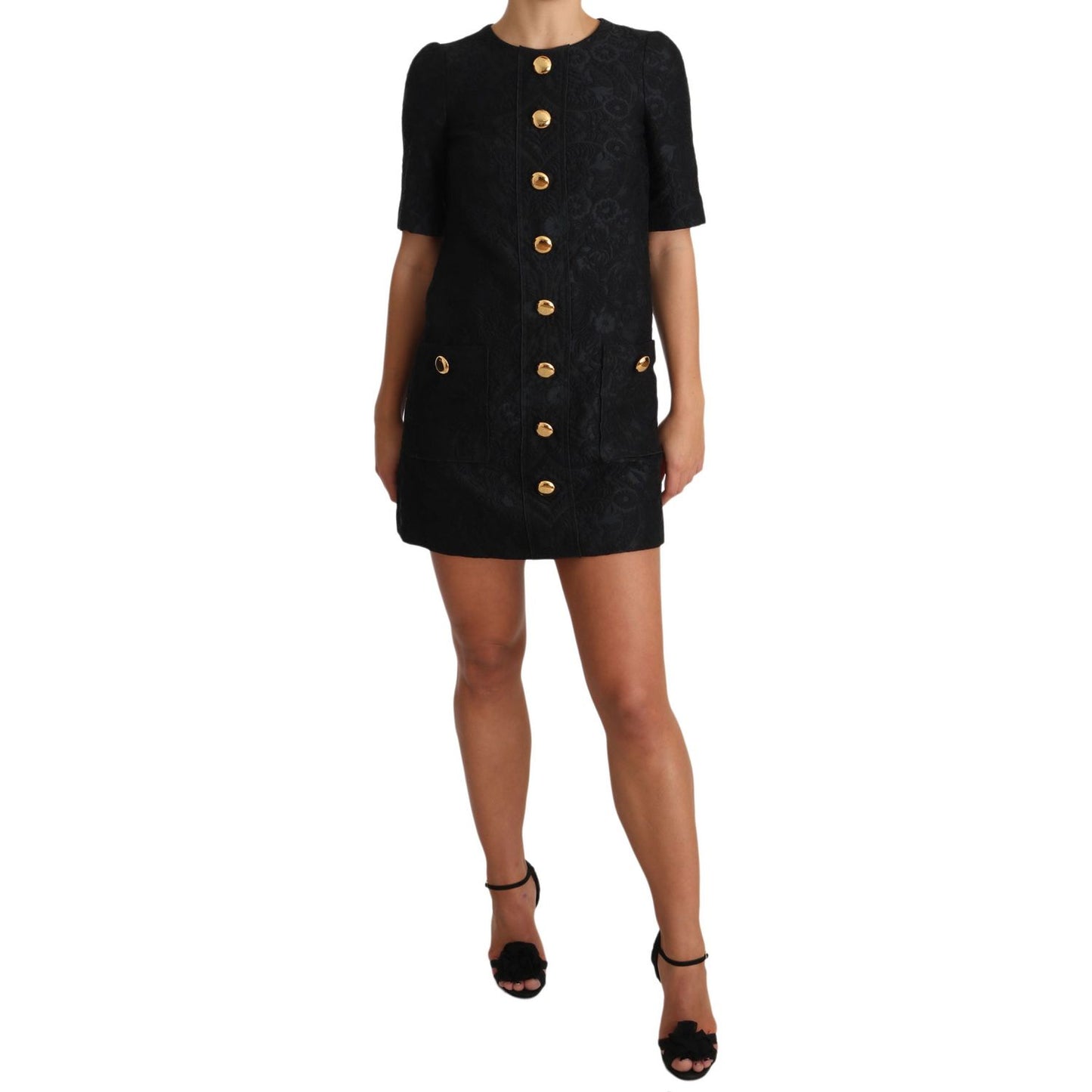 Elegant Black Button Embellished Mini Dress