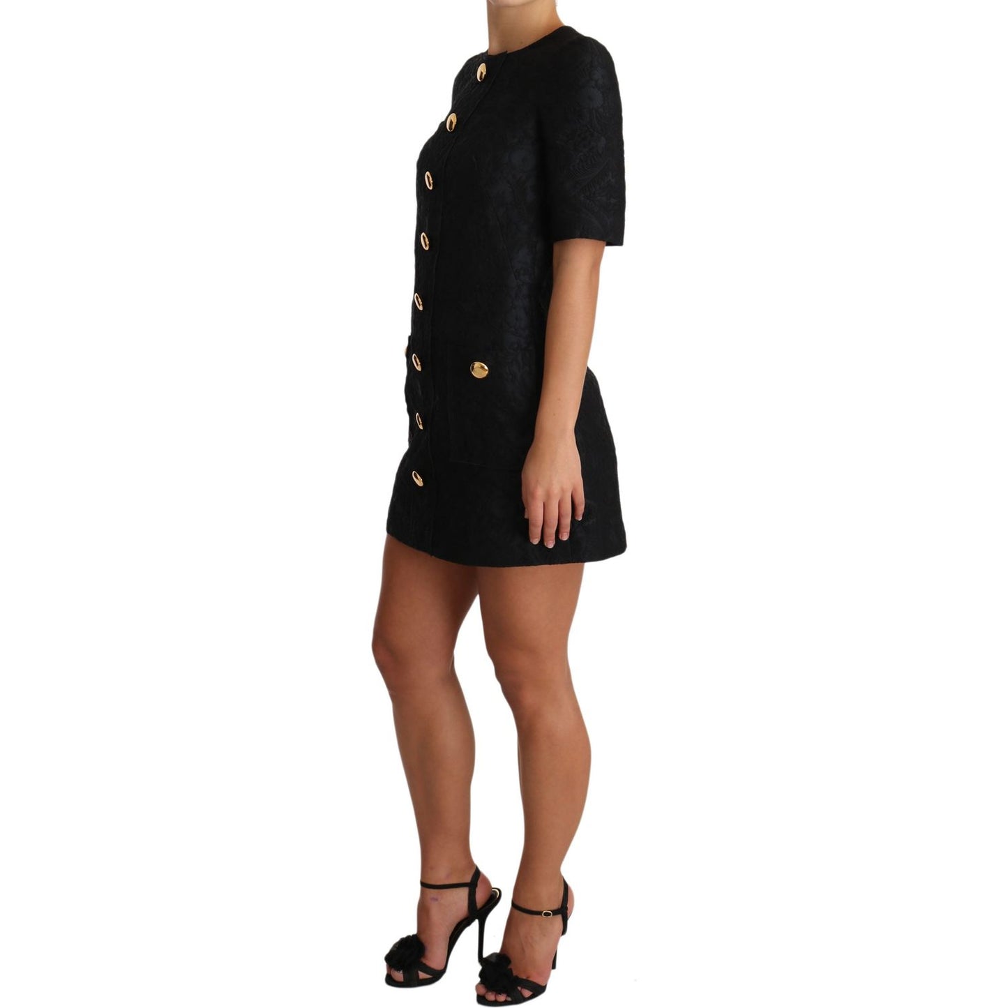 Elegant Black Button Embellished Mini Dress