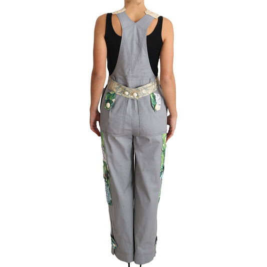 Exquisite Floral Embellished Denim Overalls