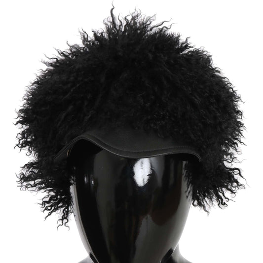 Chic Black Gatsby Cap in Tibet Lamb Fur