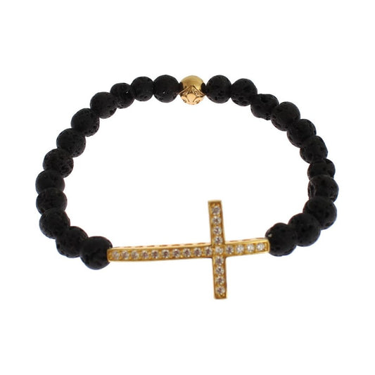 Elegant Gold & Black Lava Stone Bracelet