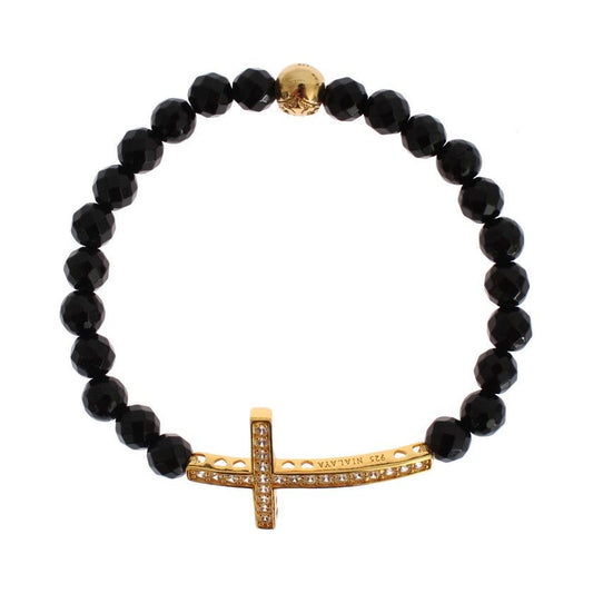 Gold Plated Sterling Bracelet with CZ Diamond Cross