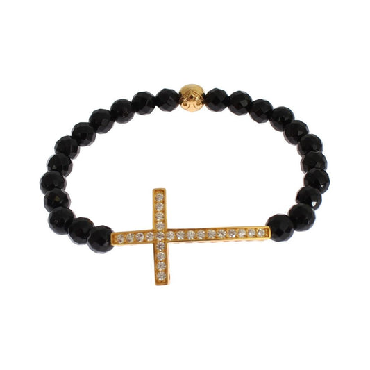 Gold Plated Sterling Bracelet with CZ Diamond Cross