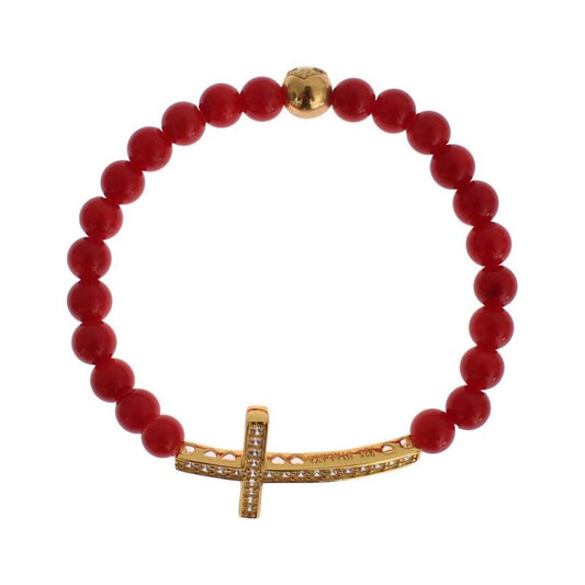 Nialaya | Elegant Gold and Red Coral Beaded Bracelet| McRichard Designer Brands   
