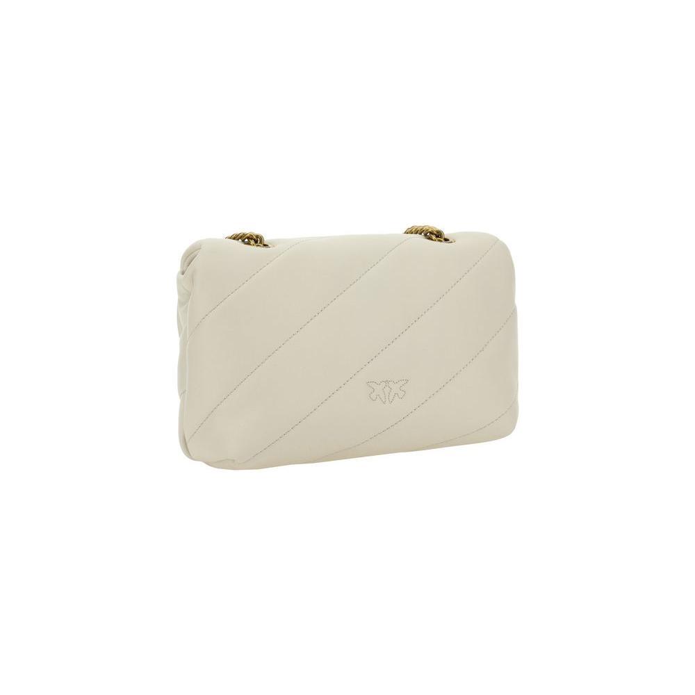 PINKO White Calf Leather Bos Taurus Shoulder Bag