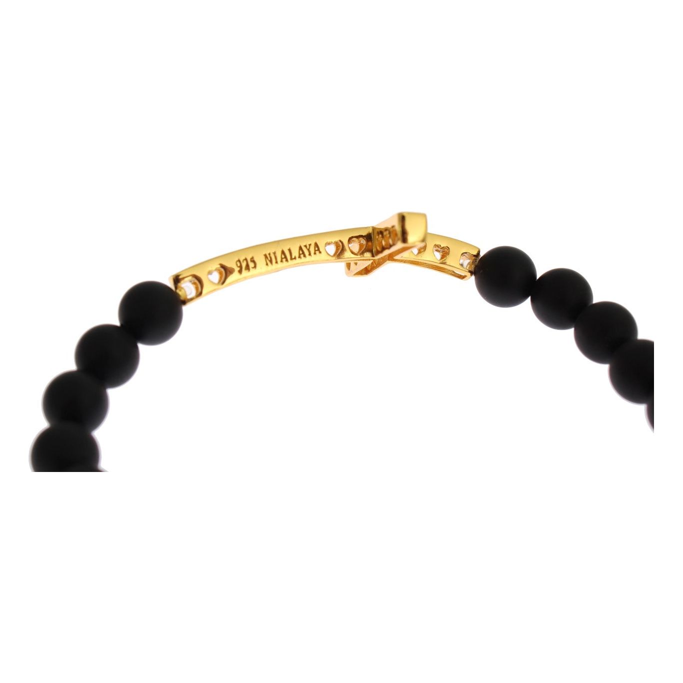 Nialaya Chic Matte Onyx Bead & CZ Diamond Cross Bracelet Bracelet matte-onyx-stone-gold-cz-cross-925-silver-bracelet