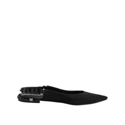 Dolce & Gabbana Black Crystal Charmeuse Slingback Shoes