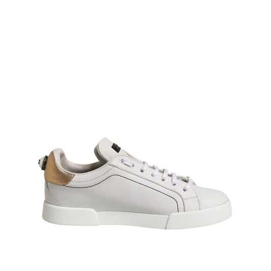 Dolce & Gabbana White Gold Leather Low Top Sneakers Shoes Dolce & Gabbana