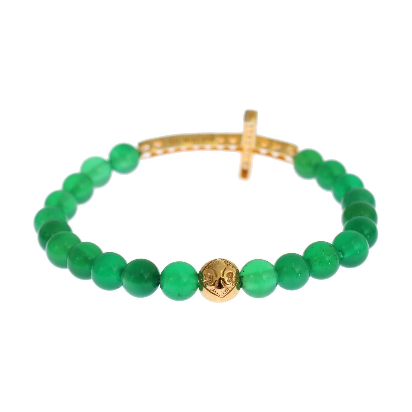 Nialaya Elegant Green Jade Bead & Gold Plated Bracelet Bracelet jade-stone-gold-cz-cross-925-silver-bracelet