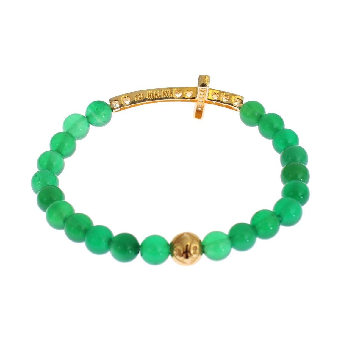 Nialaya Jade Stone Gold CZ Cross 925 Silver Bracelet Bracelet